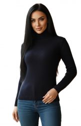 suéter de cuello alto para mujer azul 100% cachemira made in Italy