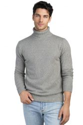suéter de cuello alto para hombre color gris perla 100% cachemira made in Italy