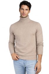 suéter de cuello alto para hombre beige 100% cachemira made in Italy
