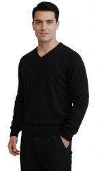 suéter de hombre negro con cuello en v en 100% cachemira made in italy