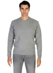 suéter de hombre gris perla con cuello en v en 100% cachemira made in italy