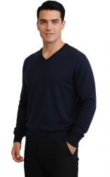 męski niebieski sweter z dekoltem w serek w 100% kaszmir made in italy