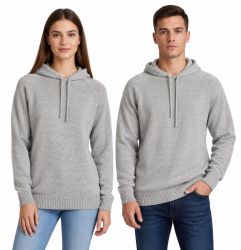 suéter unisex con capucha 100% cachemira gris perla made in Italy