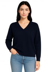 damski oversize sweter z dekoltem v 100% kaszmir made in Italy