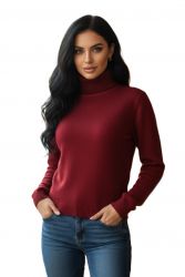 suéter de cuello alto para mujer burdeos 100% cachemira made in Italy