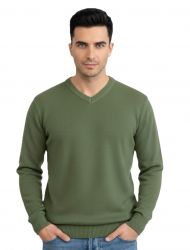 pull homme col v vert militaire en 100% cachemire made in italy