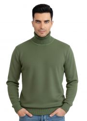 pull col roule pour homme vert militaire 100% cachemire made in Italy