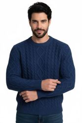 pull ras du cou pour homme en point d'Aran 100% cachemire premium made in Italy
