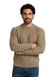 pull ras du cou pour homme en point d'Aran 100% cachemire premium made in Italy