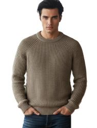 pull ras du cou pour homme côtes anglaises 100% cachemire premium made in Italy