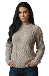 pull ras du cou en point d'Aran pour femme 100% cachemire premium made in Italy