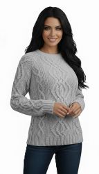 pull ras du cou en point d'Aran pour femme 100% cachemire premium made in Italy