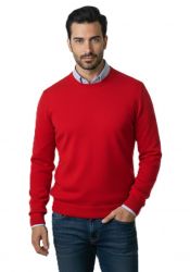 pull homme col rond rouge 100% cachemire léger jauge 12 made in italy
