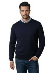 pull homme col rond bleu 100% cachemire léger jauge 12 made in italy