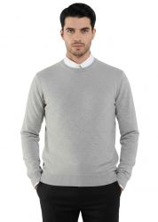 men’s 100% cashmere light 12 gauge crewneck sweater pearl gray made in Italy