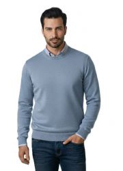 pull homme col rond bleu clair 100% cachemire léger jauge 12 made in italy