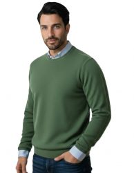 pull homme col rond vert militaire 100% cachemire léger jauge 12 made in italy