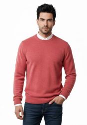 men’s 100% cashmere light 12 gauge crewneck sweater coral made in Italy