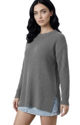 women's oversized ribbed crewneck sweater 100% cashmere made in Italy