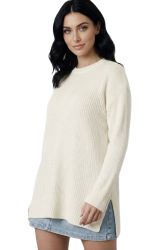 damski oversize sweter prążkowany z okraglym dekoltem 100% kaszmir made in Italy