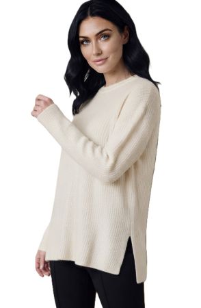 damen oversize gerippter rundhals pullover 100% kaschmir made in Italy