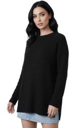 damski oversize sweter prążkowany z okraglym dekoltem 100% kaszmir made in Italy