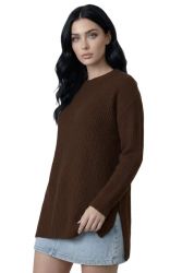 Pull oversize côtelé femme col rond 100% cachemire Made in Italy