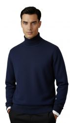 suéter de cuello alto para hombre azul 100% cachemira made in Italy