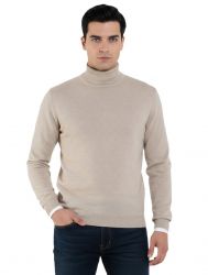 suéter de cuello alto para hombre beige 100% cachemira made in Italy