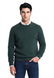 herren pullover rundhals flaschengrün 100% kaschmir leicht 12-gauge made in italy