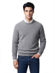 pull homme col rond gris 100% cachemire léger jauge 12 made in italy